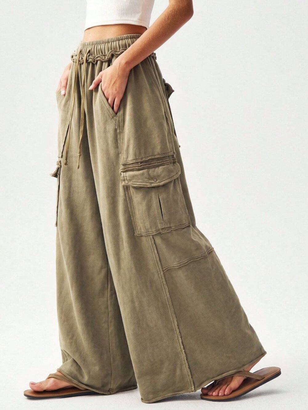 Khaki Casual Women's Woven Straight Leg Pants - Picture 7 of 7